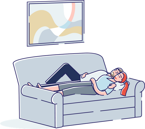 Couple sleeping on couch in living room  Illustration