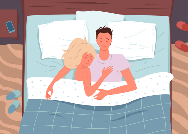 Couple sleeping peacefully together on bed  イラスト