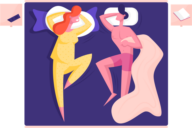 Couple sleeping with each other on bed comfortably Illustration