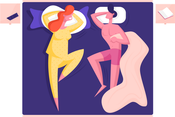 Couple sleeping with each other on bed comfortably  일러스트레이션