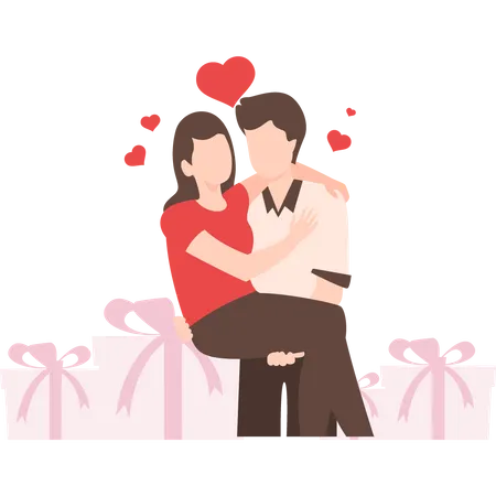 Couple se donnant des cadeaux pour la Saint-Valentin  Illustration