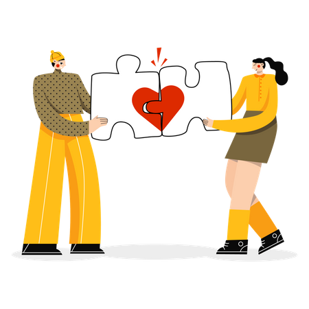 Couple solving Love Puzzle Illustration