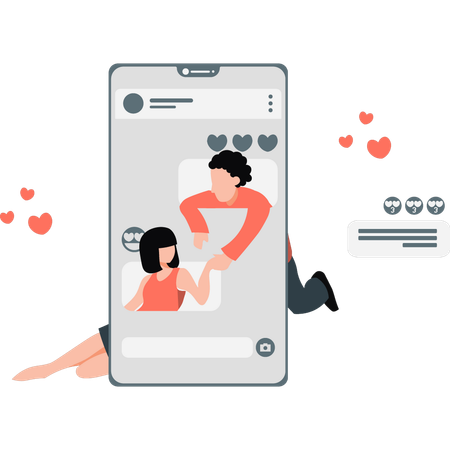 Un couple sort en ligne sur mobile  Illustration