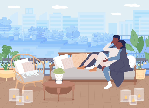 Couple spending romantic time at rooftop Illustration