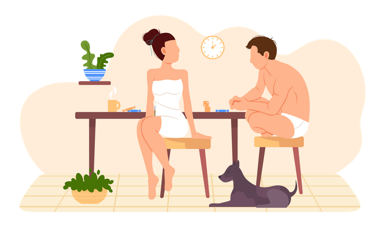 Couple spending time in living room together  Illustration