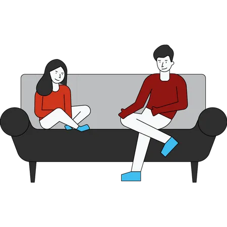 Couple spending time on couch  イラスト