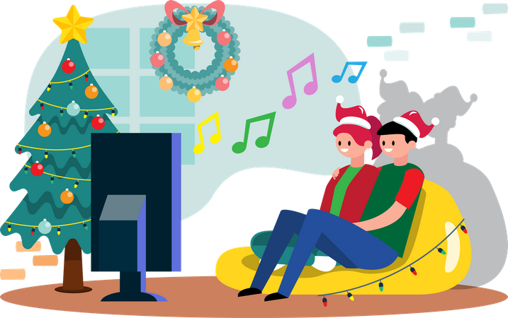 Couple spending time together during Christmas holiday  Illustration