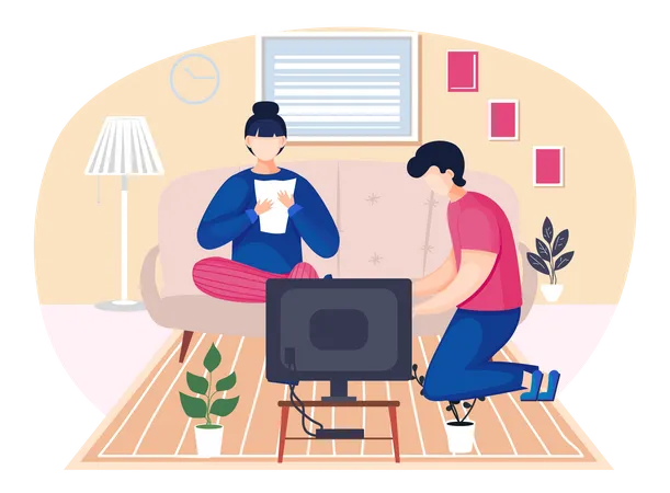 Couple spending time together in the room Illustration
