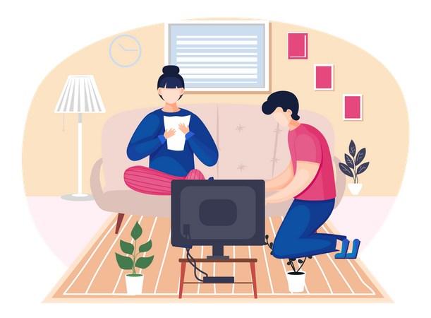 Couple spending time together in the room  Illustration