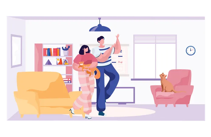 Couple spending time with pet  Illustration
