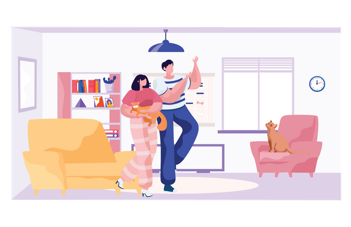 Couple spending time with pet  Illustration