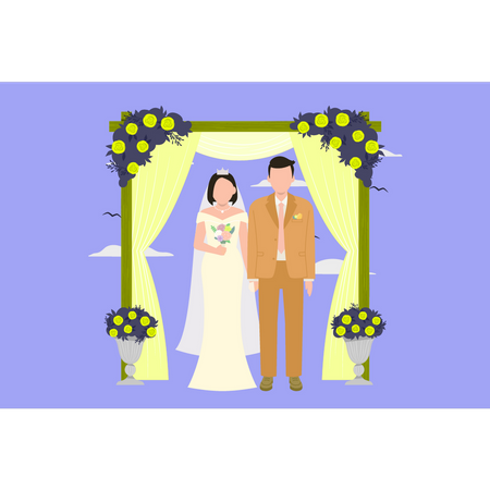 Couple stand on wedding day Illustration