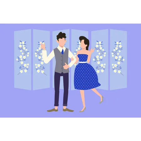 Couple stand on wedding day  Illustration