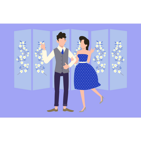 Couple stand on wedding day  Illustration