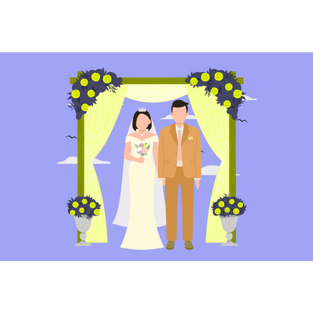 Couple stand on wedding day  Illustration