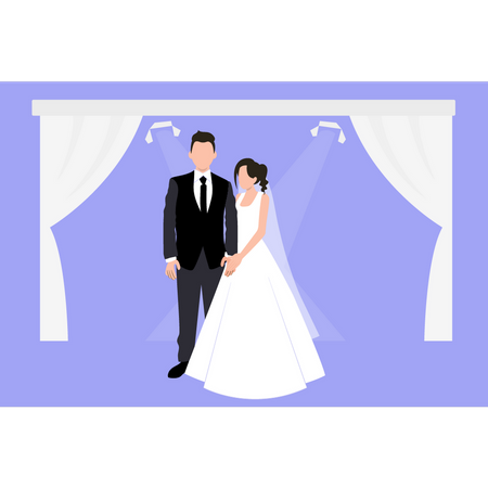 Couple stand together on wedding day Illustration