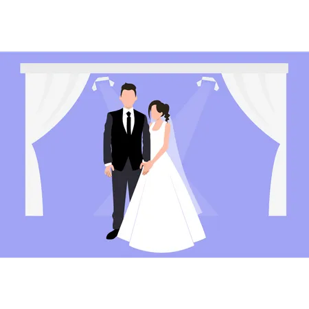 Couple stand together on wedding day Illustration