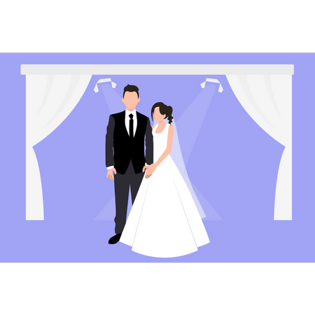 Couple stand together on wedding day  Illustration