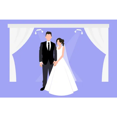 Couple stand together on wedding day  Illustration