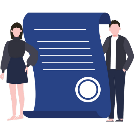 Couple stand with legal document  Illustration
