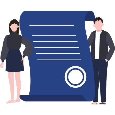 A Boy And A Girl Stand With A Legal Document Illustration