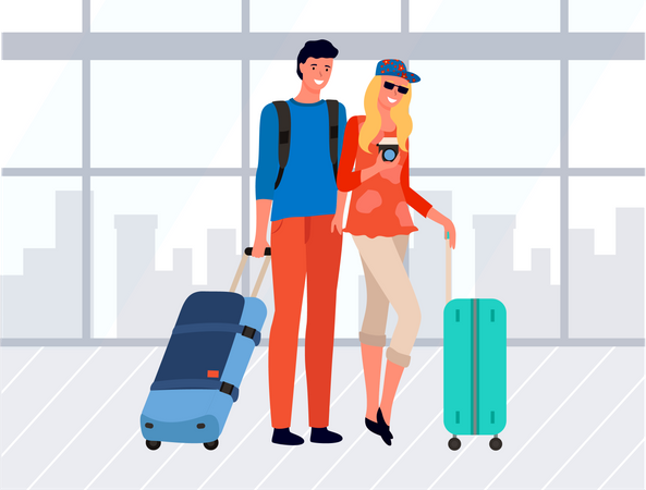 Couple standing at airport  イラスト