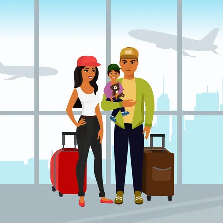 Couple standing at airport  Illustration