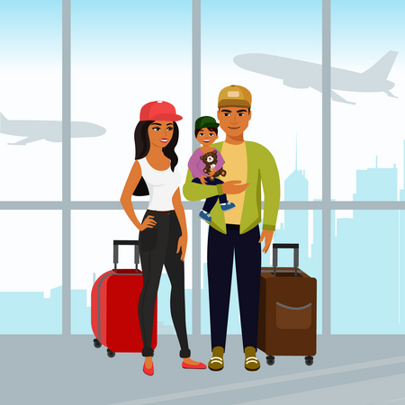Couple standing at airport  イラスト