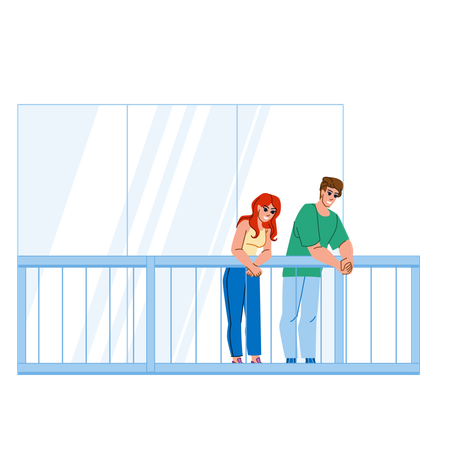Couple standing at balcony  Illustration