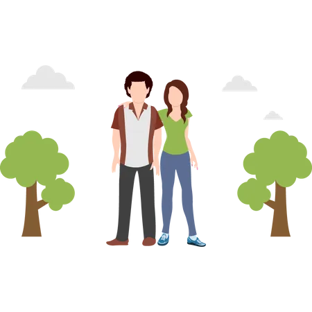 Couple standing at park Illustration