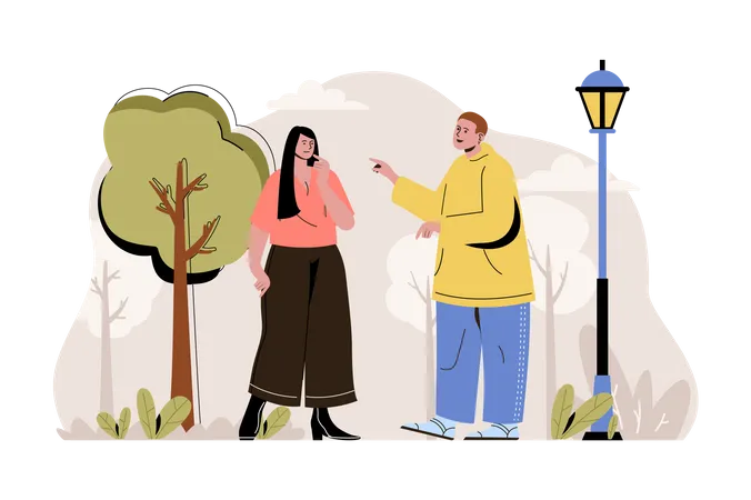 Couple standing at park Illustration