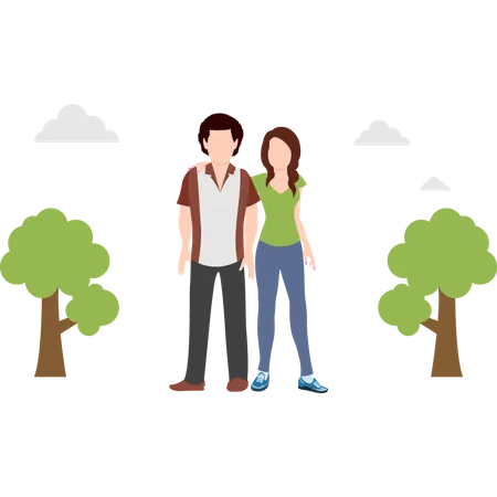 Couple standing at park  Illustration