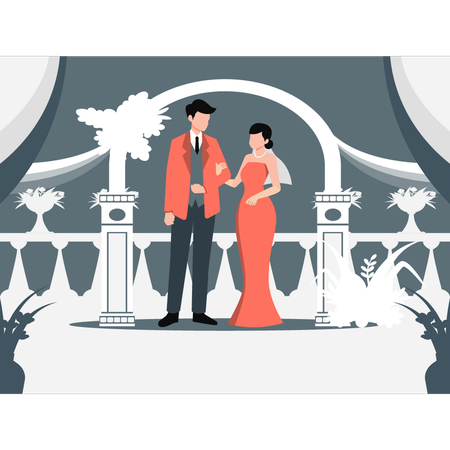 Couple standing at reception stage  Illustration