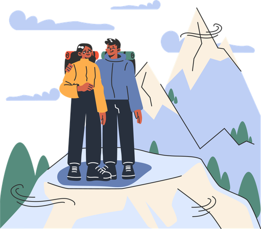 Couple standing at top point of montain  Illustration