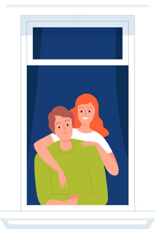Couple standing at window  Illustration