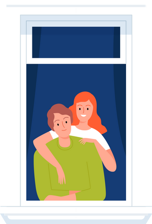 Couple standing at window  Illustration