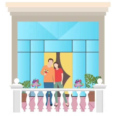Couple standing in balcony  Illustration