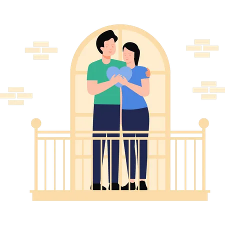 Couple standing in balcony Illustration