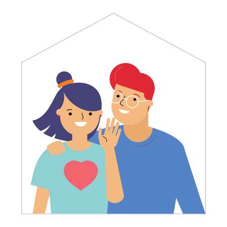 Couple standing in balcony and waiving hand  Illustration