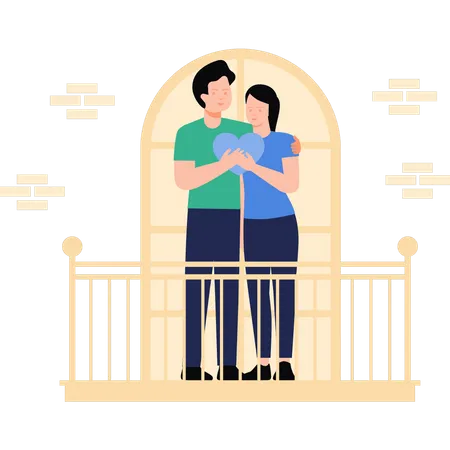 Couple standing in balcony  Illustration