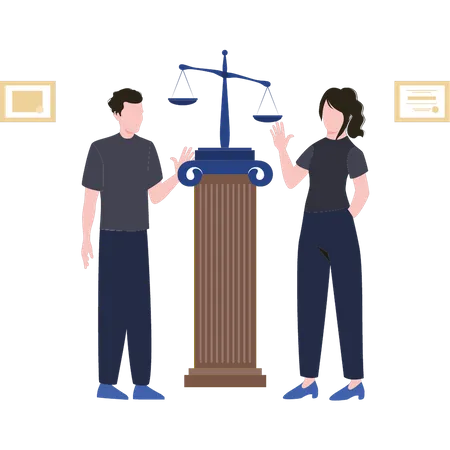 Couple standing in courtroom  イラスト