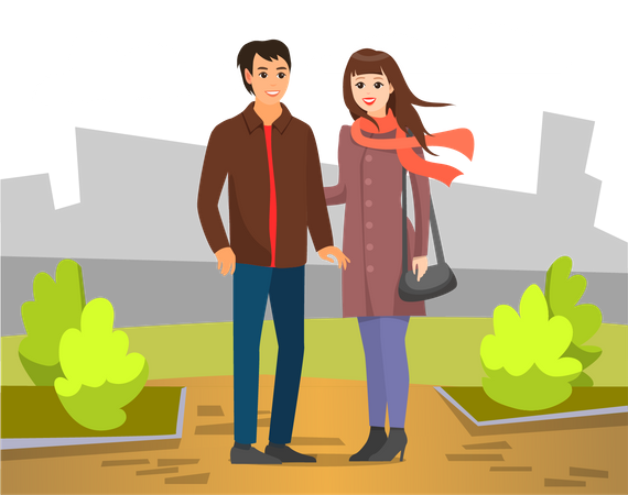 Couple standing in park  イラスト