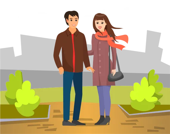 Couple standing in park  イラスト