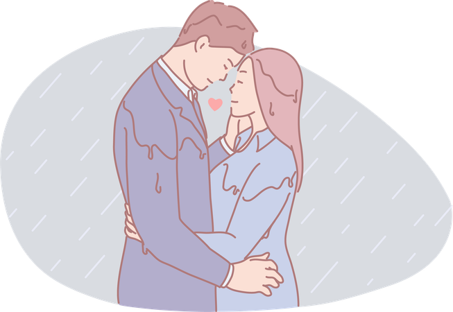 Couple Standing In Rain  Illustration