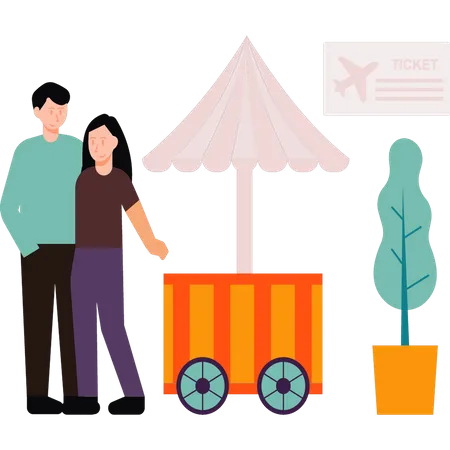 The Couple Is Standing Near A Stall Illustration