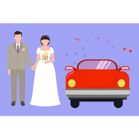 Couple standing next to wedding car  Illustration