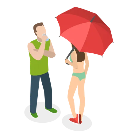 Couple standing on beach in summer  Illustration