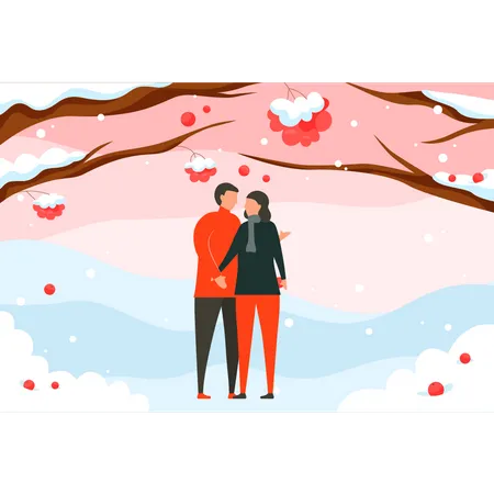 Couple standing on icy spot Illustration