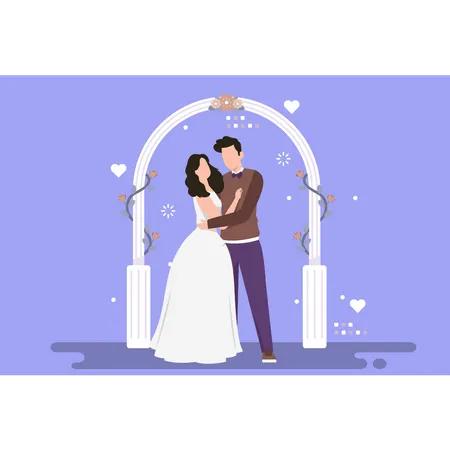 Couple standing on wedding day  Illustration