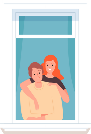 Couple standing on window  Illustration